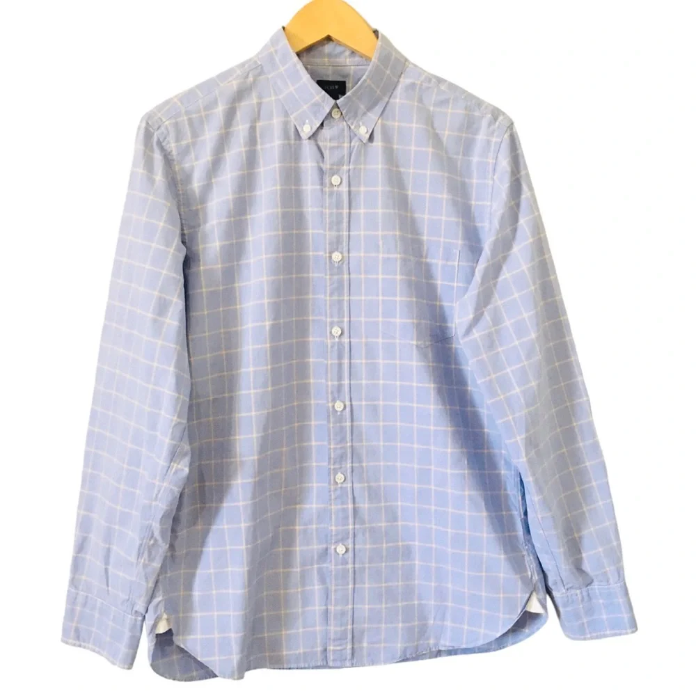 J.Crew Blue Plaid Button Down Long Sleeves Casual Shirts M. Made in Mauritius.